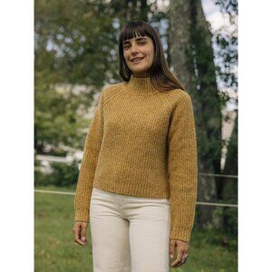 MOLLUSK Chunky Knit Mock Neck Cropped Teddy Sweater (Bee Keeper, XS)